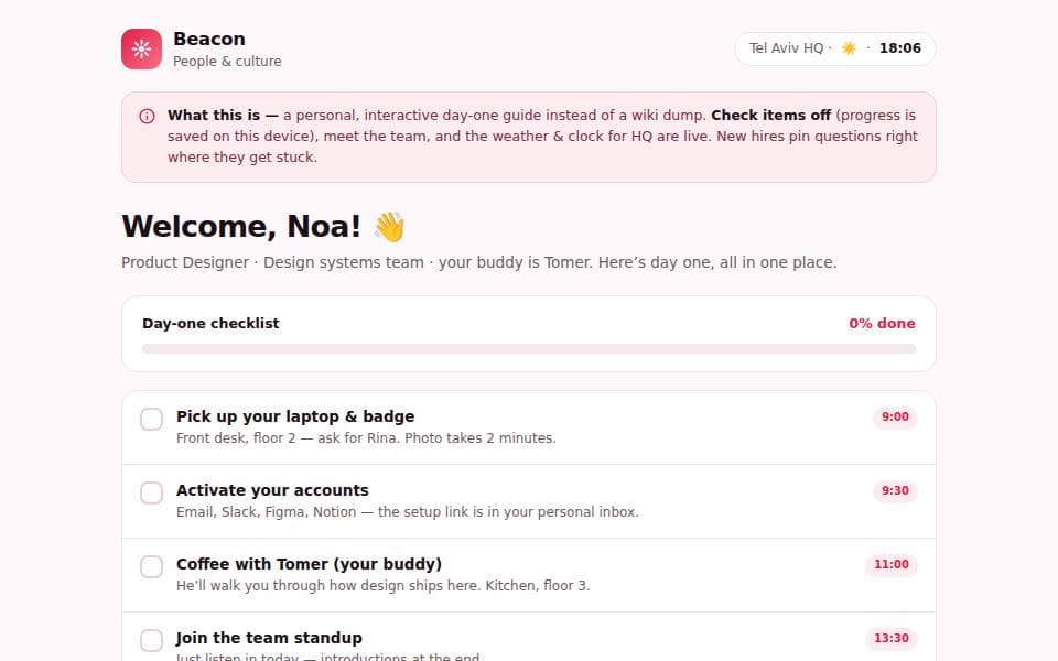 Beacon — Welcome, Noa! — Day One